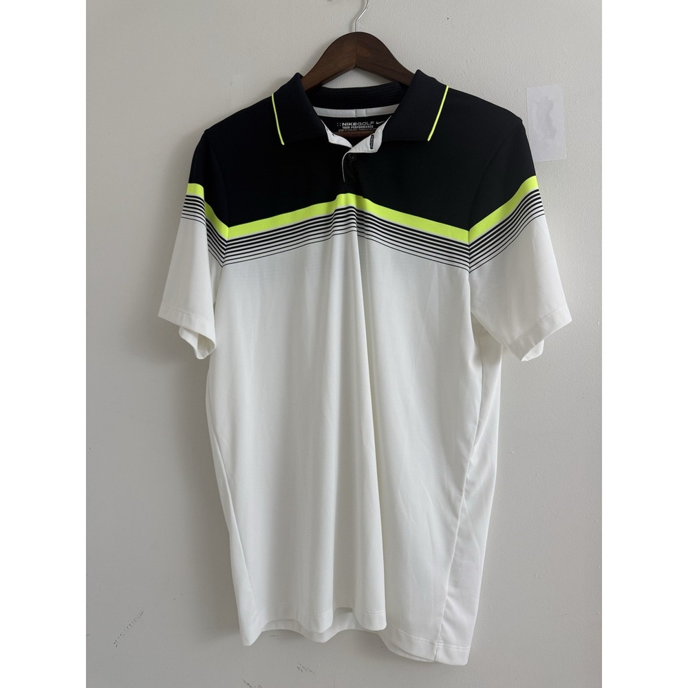 Nike Golf Tour Performance Dri-FIT Polo Shirt Men M Black White Neon Stripe